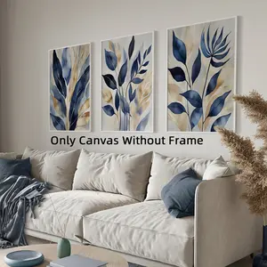 Set of 3 Optinal Frame Blue Botanical Prints Canvas Posters, Unframed Art Print, Modern Abstract Wall Art, Room Decor, Decorative Artwork, Artwork Wall Painting For Gift, Wall Picture for Home And Dormitory Decoration