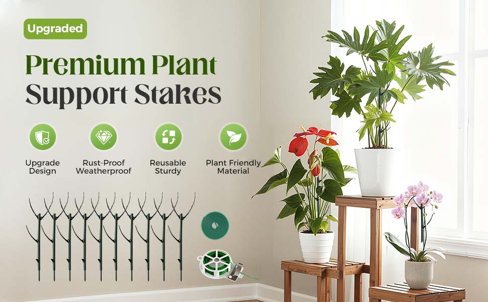 Stackable Monstera Plant Support Stakes – 10 Pack Durable Climbing Plant Support for Indoor & Outdoor Potted Plants, Garden Stakes for Pothos, Philodendron & Vine Plants