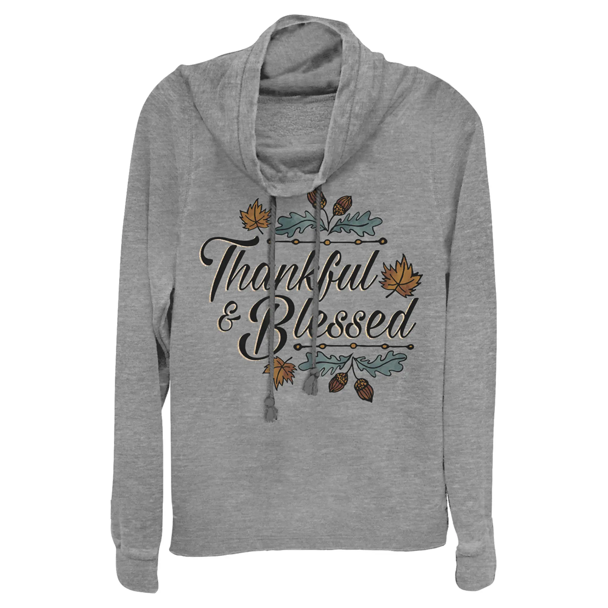 Juniors Womens Lost Gods Thankful and Blessed Cowl Neck Sweatshirt