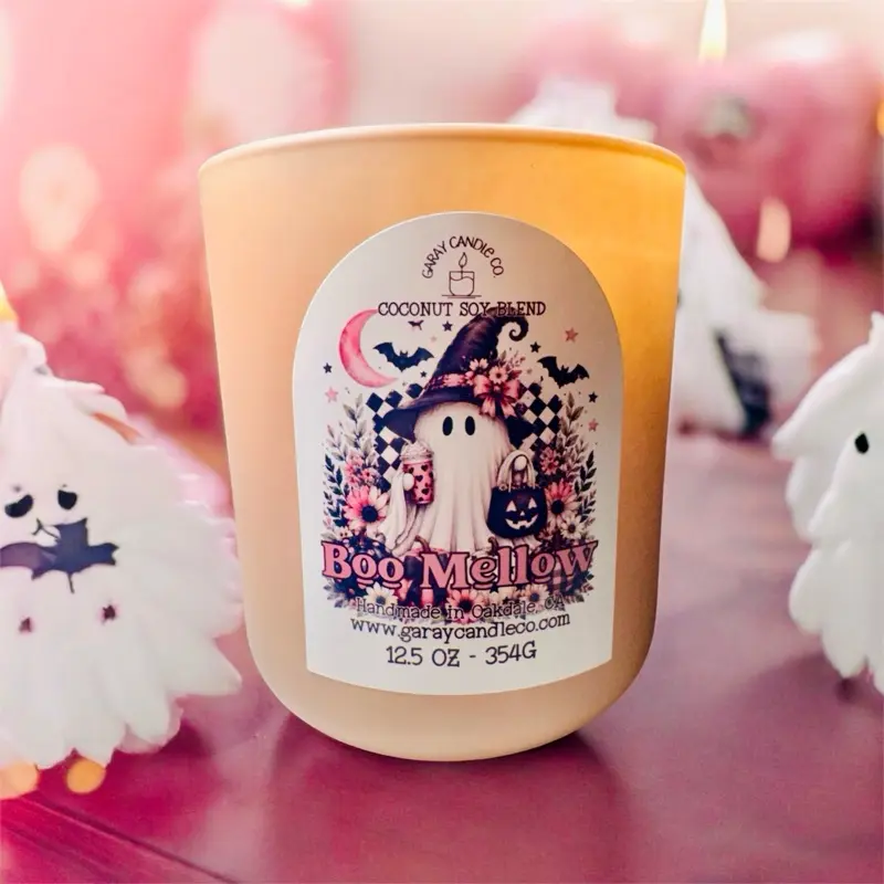 12.5oz Large Halloween Coconut Soy Blend Candle with Wood Wick - Single Jar Cozy Home Decor Item with Festive Look, Large Candle