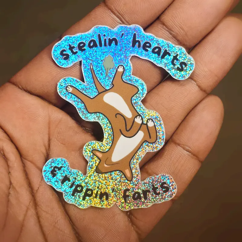 Doggo Hearts and Farts Holographic Waterproof Sticker