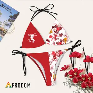 Fireball Whisky Print Floral Bikini Set - Tropical Vibes Swimsuit Beachwear