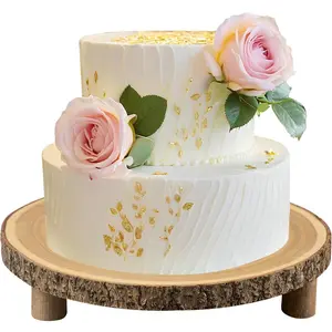 Rustic Wood Cake Stand - 11-13 Inch Wooden Slice with Legs for Elegant Wedding Birthday & Woodland-Themed Parties 1Pcs