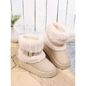 Women's Winter Snow Boots, Warm Plush Lining, Elegant Buckle Design, Fashionable & Cozy Footwear for Cold Weather