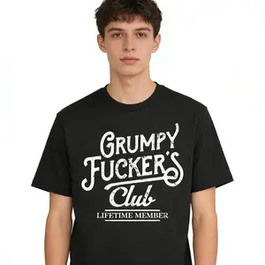 Grumpy Fucker's Club Lifetime Member Graphic T-Shirt, Retro Funny Sarcasm Tee  Unique and Unisex