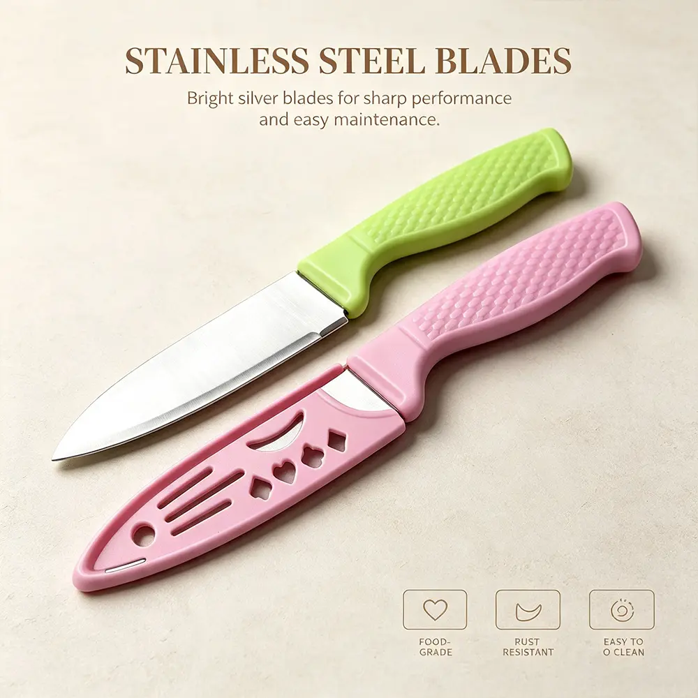 3 sets of stainless steel fruit knives with knife sleeves, small knives for household use, melon and fruit peelers, portable