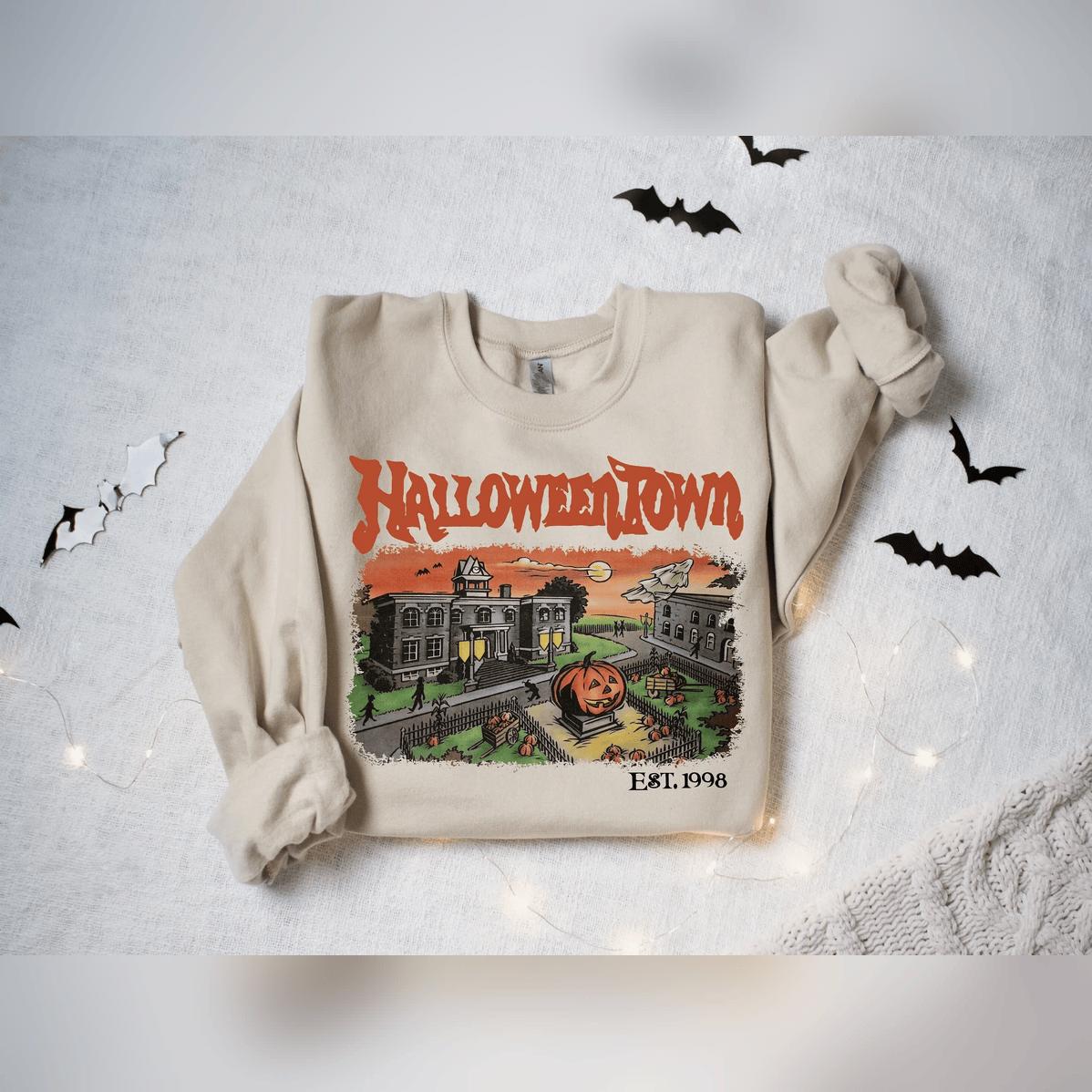 Halloweentown Est 1998 Sweatshirt Halloweentown University Retro Sweatshirt Fall Halloween Hoodied Everyday Cotton Sweaters