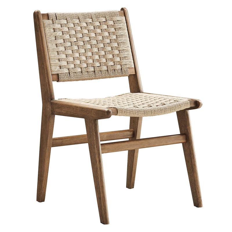 Modway Saoirse Woven Rope Wood Dining Side Chair in Walnut Natural