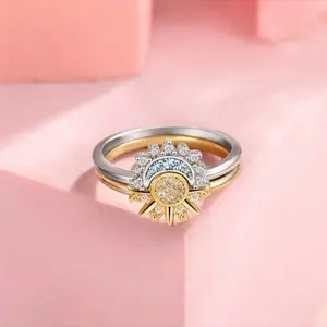 S925 Sterling Silver Couples Celestial Rings - Adorable Gifts for Her, Lovely, Cute, Romantic Birthday Present daily wear moon design