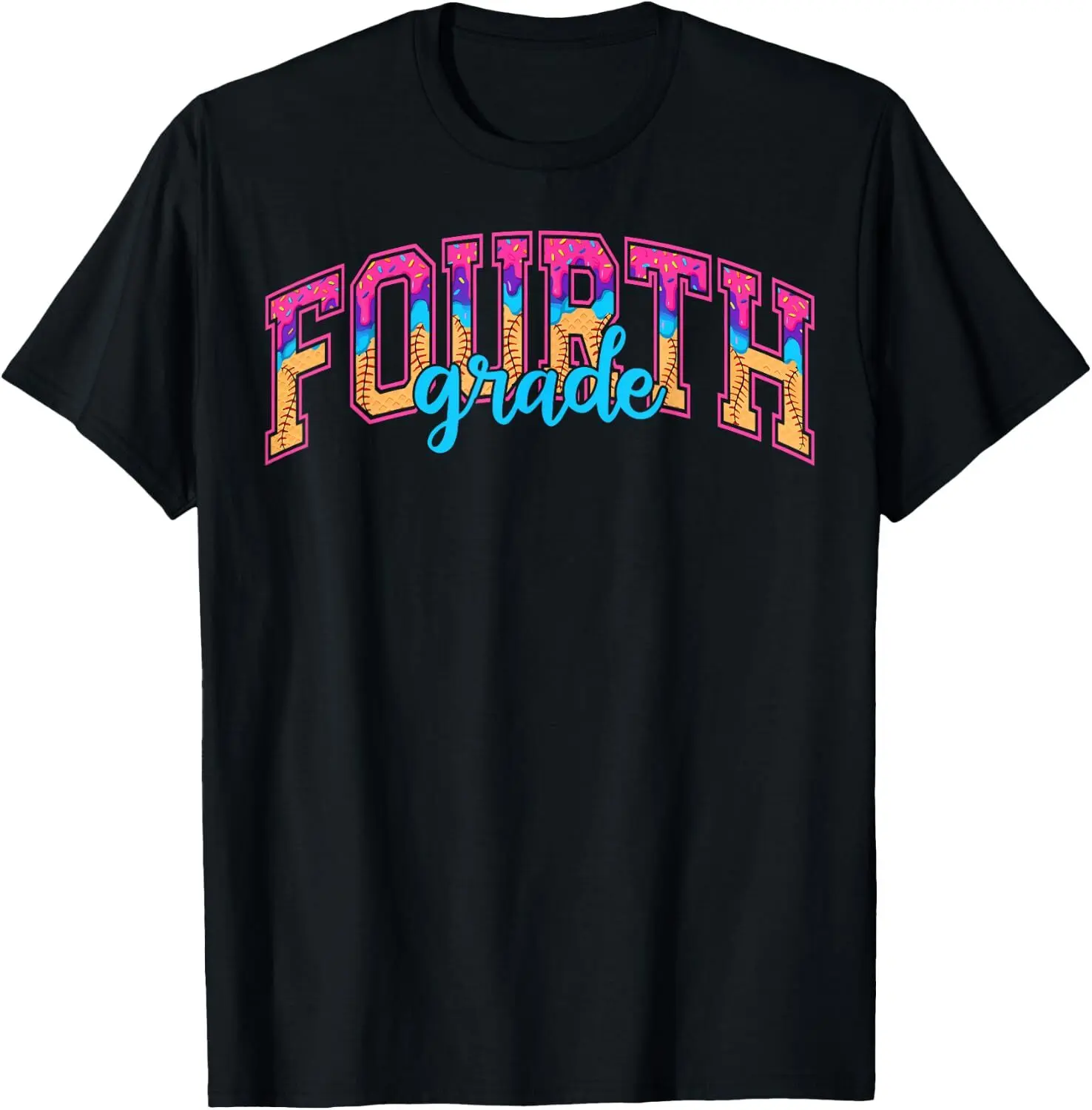 Fourth Grade Baseball Drip for Boys Ice Cream Drip Teacher T-Shirt  Cotton Shirt