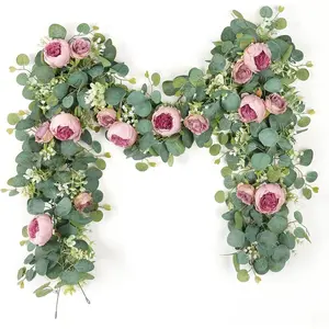 2 Pack Artificial Rose Peony Garland, Silk Fake Floral Vine, Valentine's Day Decor, Wedding Arch, Party Table, Home Garden Decoration