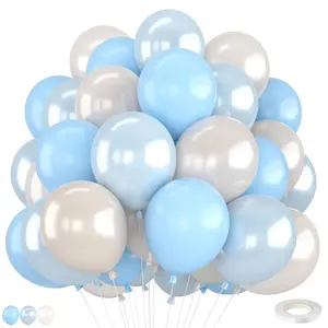 Pearl Blue White Balloons 12 Inch Double Stuffed Set for Baby Shower Wedding Party Decor
