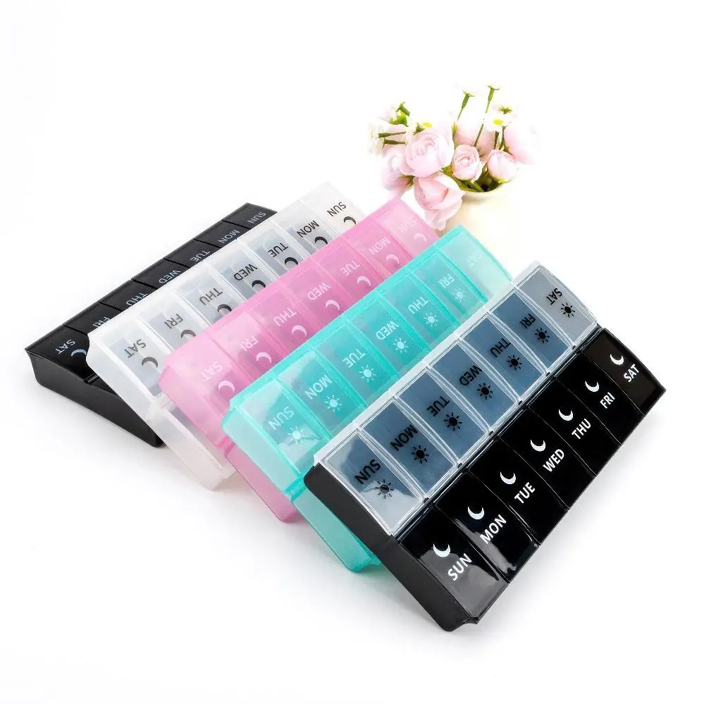7-day Pill Organizer, 1 Count 2 Times A Day Pill Medicine Box, Portable Large Compartments Pill Storage Box for Home Office Travel Dormitory School