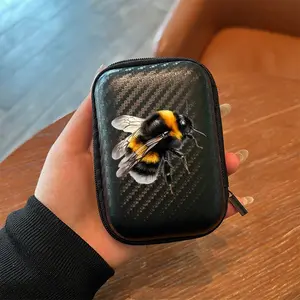 High-Definition Realistic Bee Pattern, Essential Office & Travel Eva Hard Edge Headphone/wire/charger Storage Box, Durable Portable Organizer