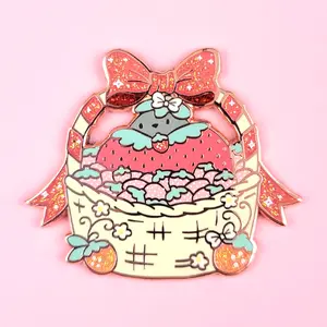 Poe the Pigeon Strawberry Basket Enamel Pin - Cute Bird Dove Kawaii Lapel Pin Badge Brooch