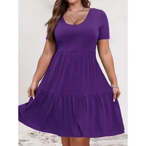 [Plus Size] Solid Color Tee Dress, Casual Fit Dress, Casual Short Sleeve Dress for Summer, Women's Plus Clothing for Daily Wear