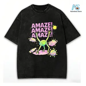 Retro Amaze Alien T-Shirt Trippy Space Planet Graphic Tee Oversized Washed Tops Gift for Sci-Fi Fans