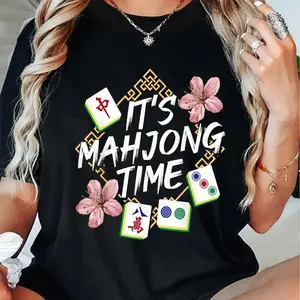 100% Cotton Mahjong-Themed T-Shirt for Women