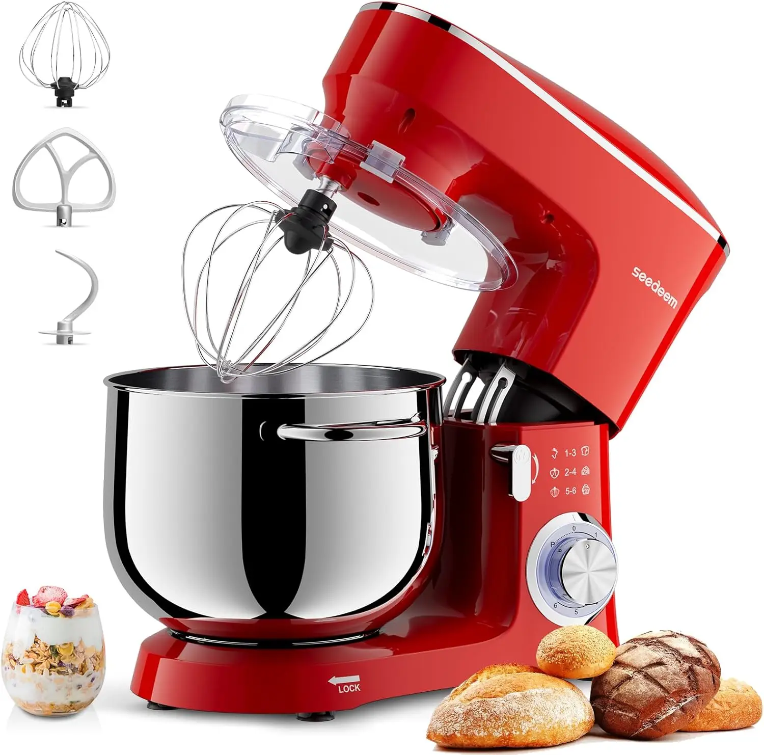 8.5 Qt Stand Mixer, 660W 6+P Speeds Electric Stand Mixer, Tilt-Head Kitchen Mixer with Dishwasher-Safe Dough Hook, Wire Whip & Beater for dough mixer