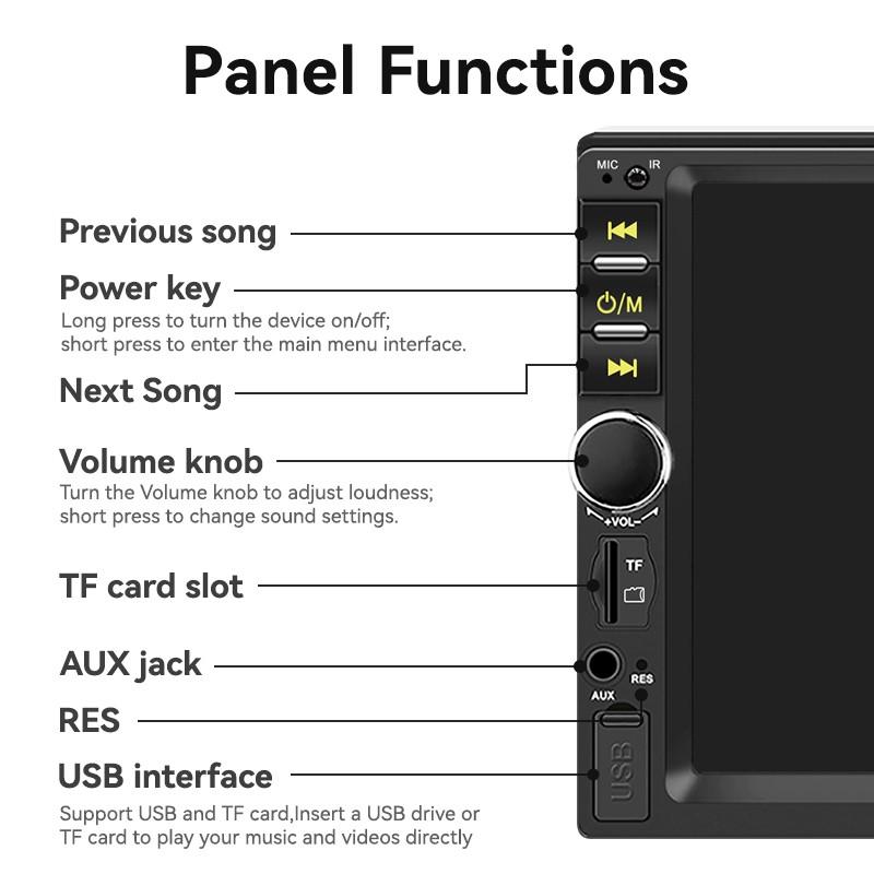 7 Inch 1 DIN Car Display with Wired Carplay Android Auto Bluetooth-compatible 5.0 Mirror Link, Supports Rear Camera USB TF Aux Fm 12V Adapter Radio, Car Video Player.
