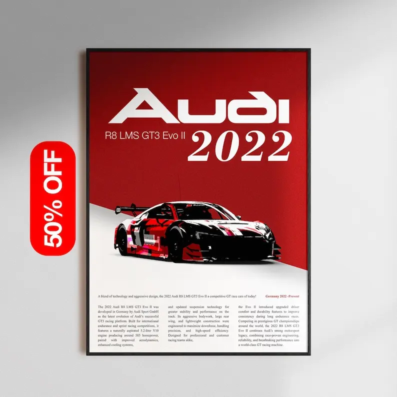 [Unframed Poster] Audi Supercar Wall Art, Luxury Car Print, Modern Automotive Decor, Minimalist Garage Poster, Sports Car Room Art Gift