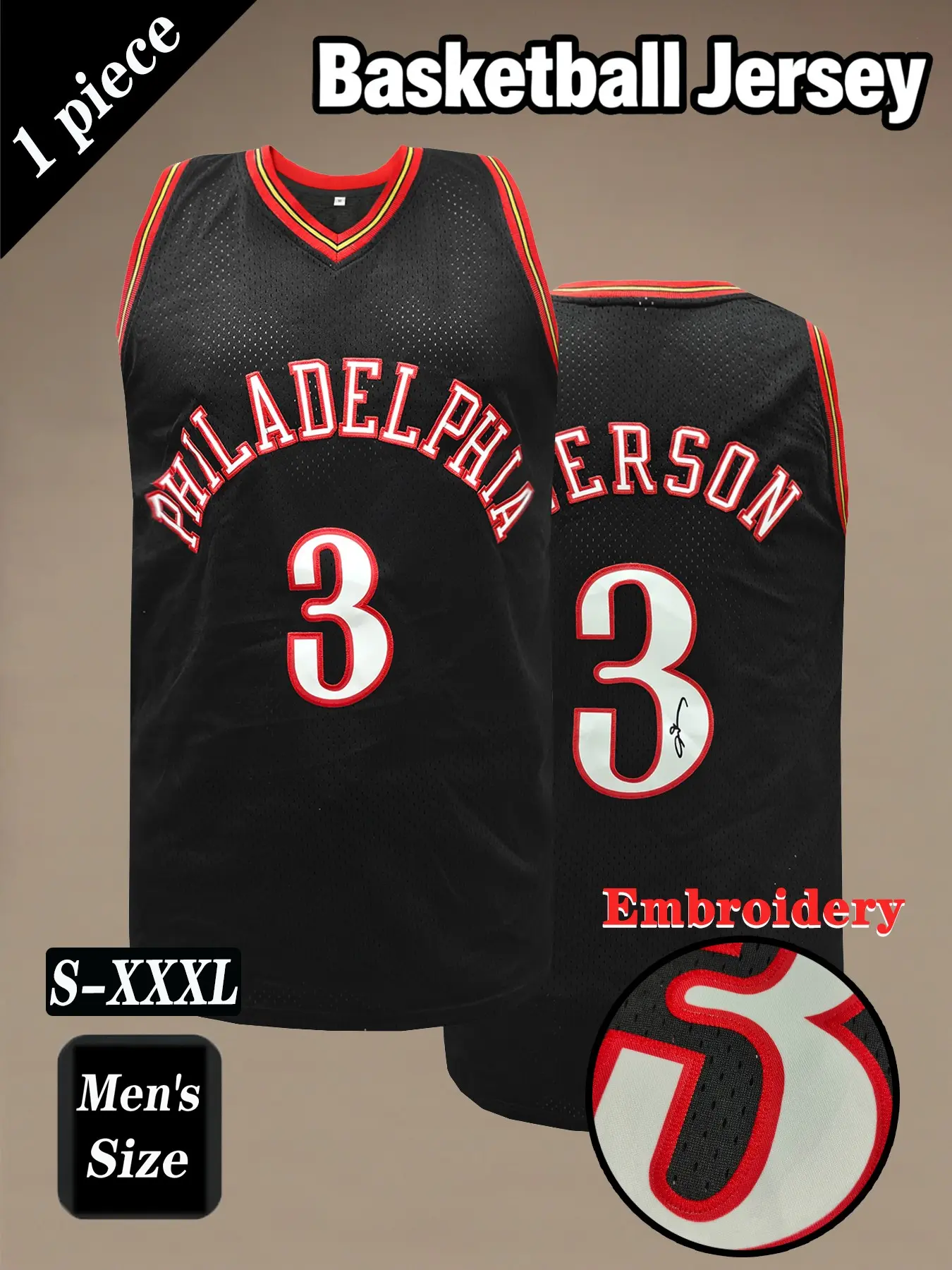 Men's 76 # 3 Black Retro Basketball jersey, Vintage Basketball Jersey, Embroidery Jersey, Classic Philadelphia Letter Embroidered Sportswear, Sleeveless Tank Top, Suitable for Daily Outdoor Activities, Holiday Gifts, Unisex