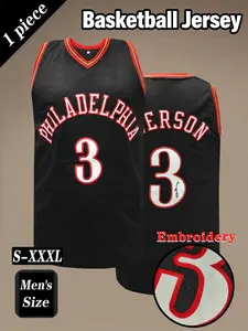 Men's 76 # 3 Black Retro Basketball jersey, Embroidery Jersey, Classic Philadelphia Letter Embroidered Sportswear, Loose Breathable Comfortable Sleeveless Tank Top, Suitable for Daily Outdoor Activities, Competitions, Training, Holiday Gifts, Unisex