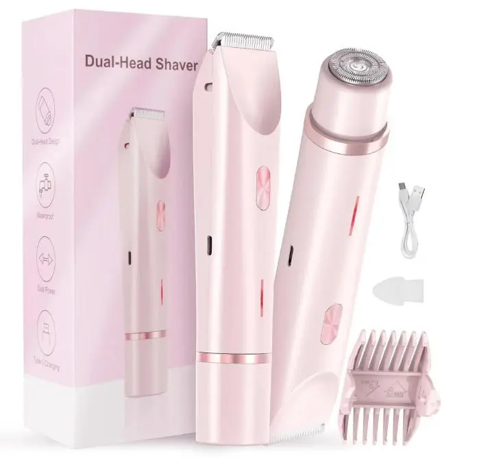 Women's Rechargeable 2-in-1 Waterproof Bikini Trimmer Razors - Electric Shaver & Epilator with Dual Heads for Painless Body Grooming for Her Adults, Portable Travel Essential (Beauty & Personal Care)
