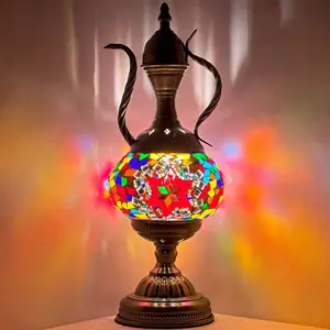 Crimson Elegance: Ruby Red Turkish Lamp with Teapot Motif