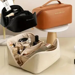 Sleek Luxury Large Capacity Travel Makeup Organizer - Water-Resistant Multiple Pockets - Portable Handheld