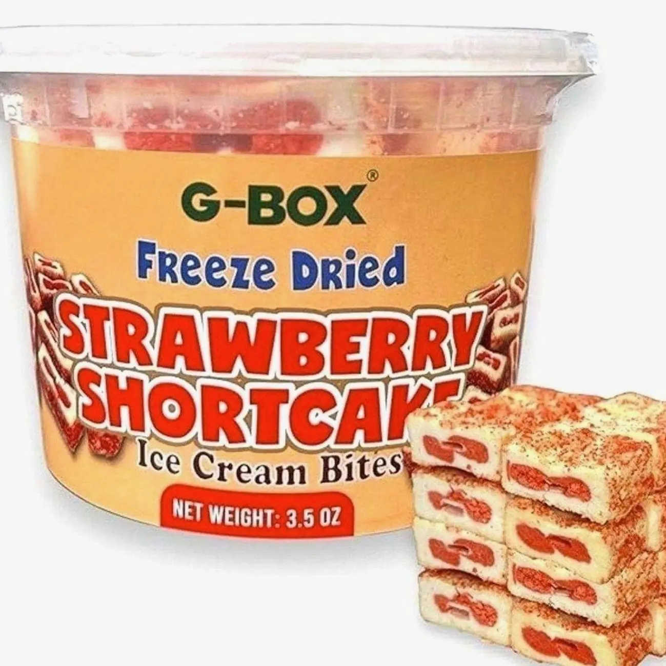 G-BOX Freeze Dried Ice Cream| Crunch Strawberry Shortcake Ice Cream Bites - Perfect for Camping, Outdoor, and Party - Air-tight Sealed in a Deli Container (3.5 OZ Strawberry Shortcake)