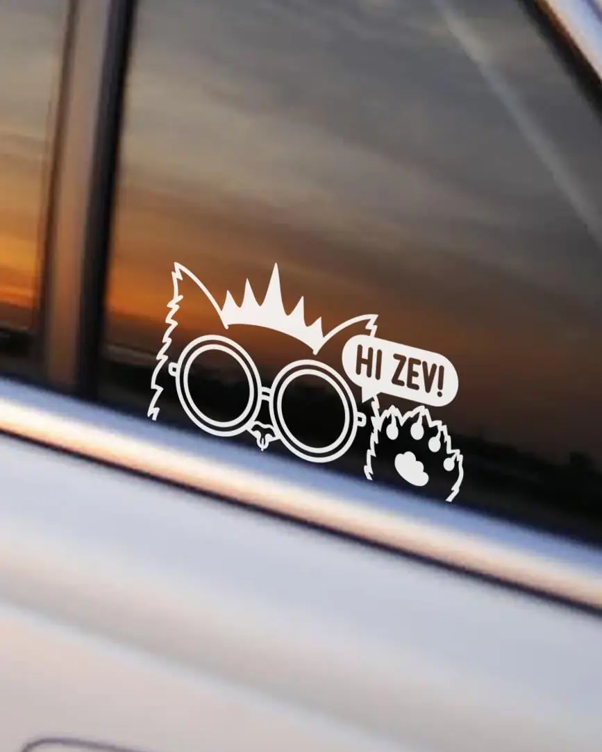 Hi Zev! White Decal • Dungeon Crawler Carl Car Window Sticker • No AI Automotive Vehicle Accessory Vehicle Exterior Decoration