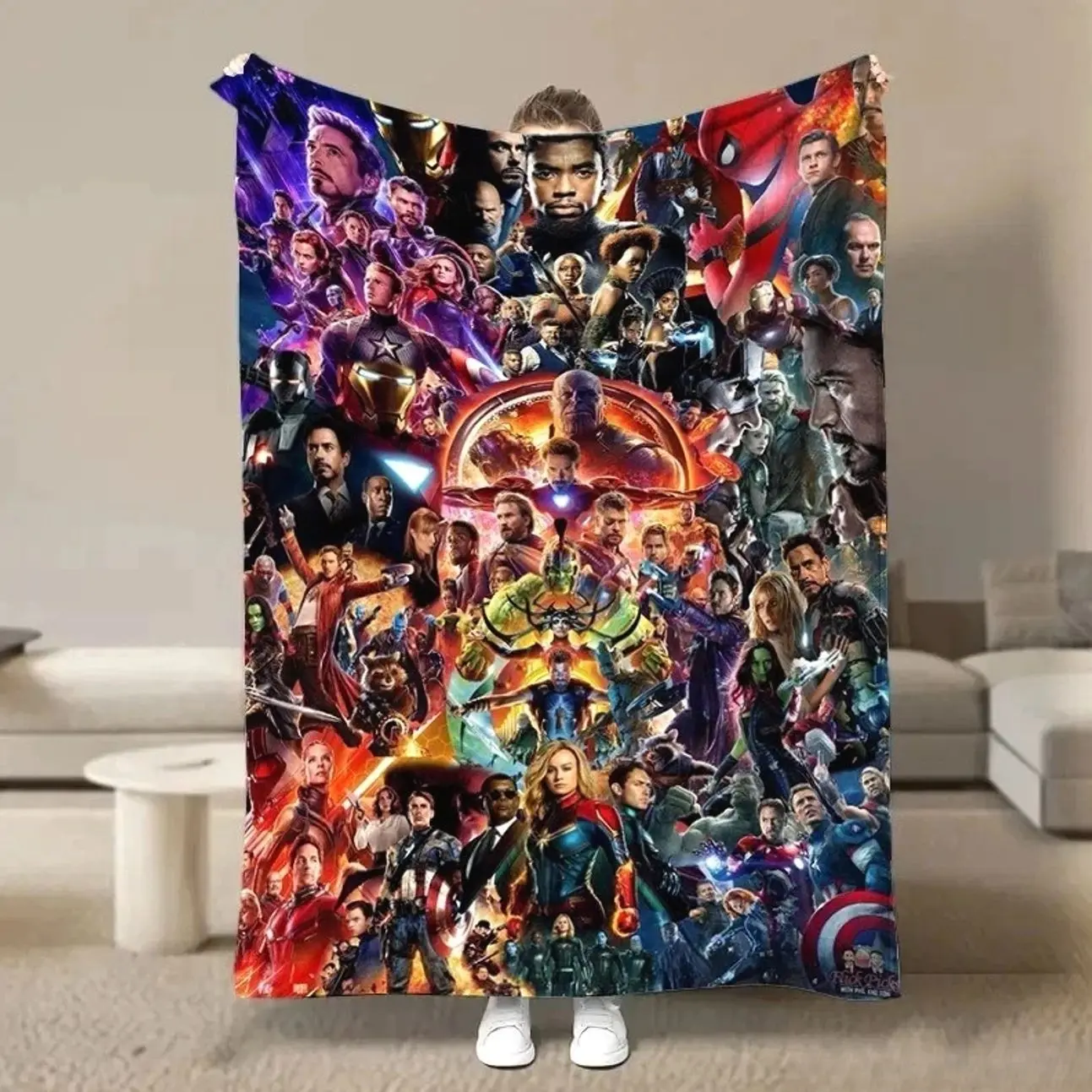 Retro Superhero Cartoon Flannel Blanket, Cozy Soft Comic Book Bedding Throw Gift