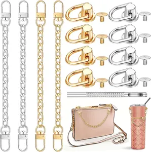 4 count Purse Chain Strap Extender 7.9 Inch Purse Chain and 8 count Studs Rivets D Ring, Flat Wallet Strap Extender with   Buttons Bag with Hole Punch(, )