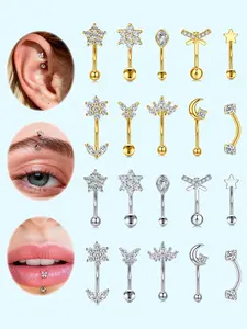 3pcs/set Elegant Rook Piercing Jewelry 16G Internally Threaded Eyebrow Rings Vertical Labret Lip Rings 316L Stainless Steel Curved Barbell Cartilage Rook Daith Earring Butterfly Flower Waterdrop Cubic Zirconia Body Piercing Jewelry for Women Men Daily Wea