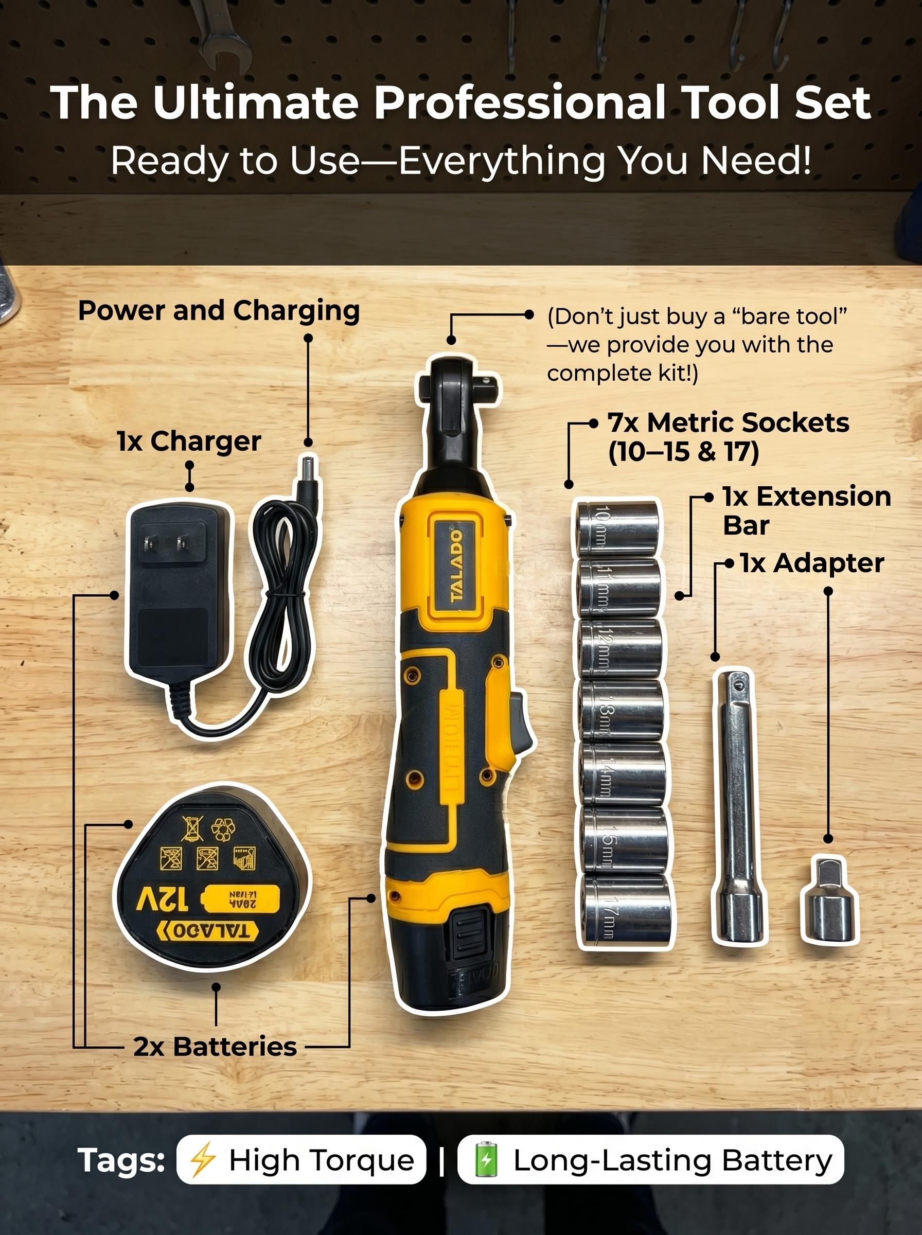 12V Cordless High-Torque Impact & Ratchet Wrench Set - Impact Wrenches with 12V Portable Use & Cordless Freedom, Nut Removal Auto Repair Assembly & Disassembly Tool for Auto Maintenance, DIY Projects