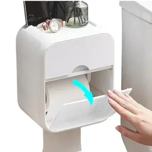 Waterproof Toilet Paper Holder Organizer Box, No-Drill Installation Design, Universal Bathroom & Kitchen Storage Solution
