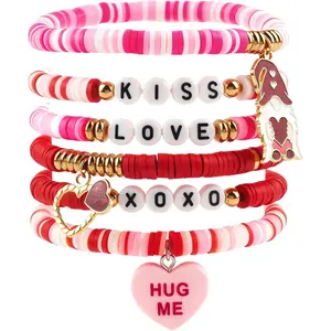 Valentines Day Outfit Women - 6 Pack Bracelets for Her, Valentines Day Gifts for Her Kids Girls - Valentines Shirts Dress Pajamas, Galentines Decorations Decor Party Supplies