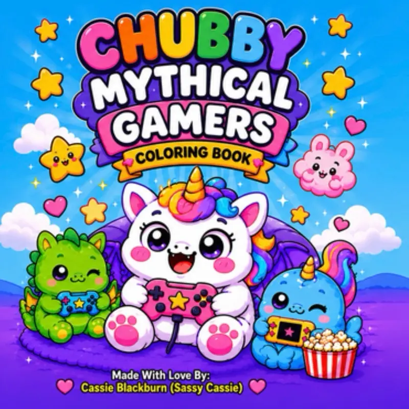 Chubby Mythical Gamers; coloring book, 40+ pages