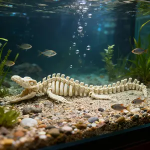 Large Realistic Mosasaur Skeleton Aquatic Aquarium Ornament - Detailed Dinosaur Bone Replica with White Fins, Paleontology-Themed Centerpiece for Fish Tank & Collector's Display