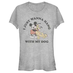 Juniors Womens Mickey & Friends I Just Wanna Hang With My Dog Pluto T-Shirt