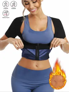 Women's High Compression Sweat Sauna Suit, Slimming Waist Trainer Vest, Zipper Design, Non-Breathable Fitness Clothing, Gym Workout Tops