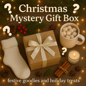 Christmas Mystery Gift Box – Holiday Surprise Box with Cozy Winter Treats, Candle, Socks & Seasonal Goodies – Perfect Christmas Gift for Her, Mom, Friends, Employees & Clients – Ready to Ship Holiday Gift Set