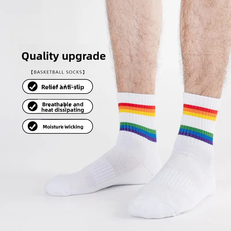 Badminton Socks Table Tennis Socks Tennis Socks Men and Women Children Sports Socks Thickened Towel Socks Rainbow
