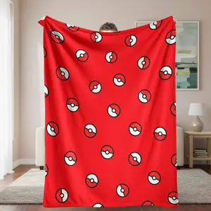 Red Modern Circle Pattern Flannel Blanket Abstract Graphic Print Soft Warm Cozy Lightweight Decorative Design Perfect for Bedroom Living Room Sofa Office Travel Gift