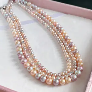 【4A】Natural Freshwater Aurora Ice Cream Candy Pearl Necklace Jewelry for Women Gift for Mother's Day, Anniversary, Birthday, Wedding