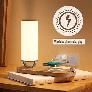 Touch Control Desk Lamp with wireless charger Fast Charging Table Lamp Bedside Minimalist Desk Lamp Dimmable Touch Light with Cylinder Lamp Shade Night Light for Bedroom Living Room