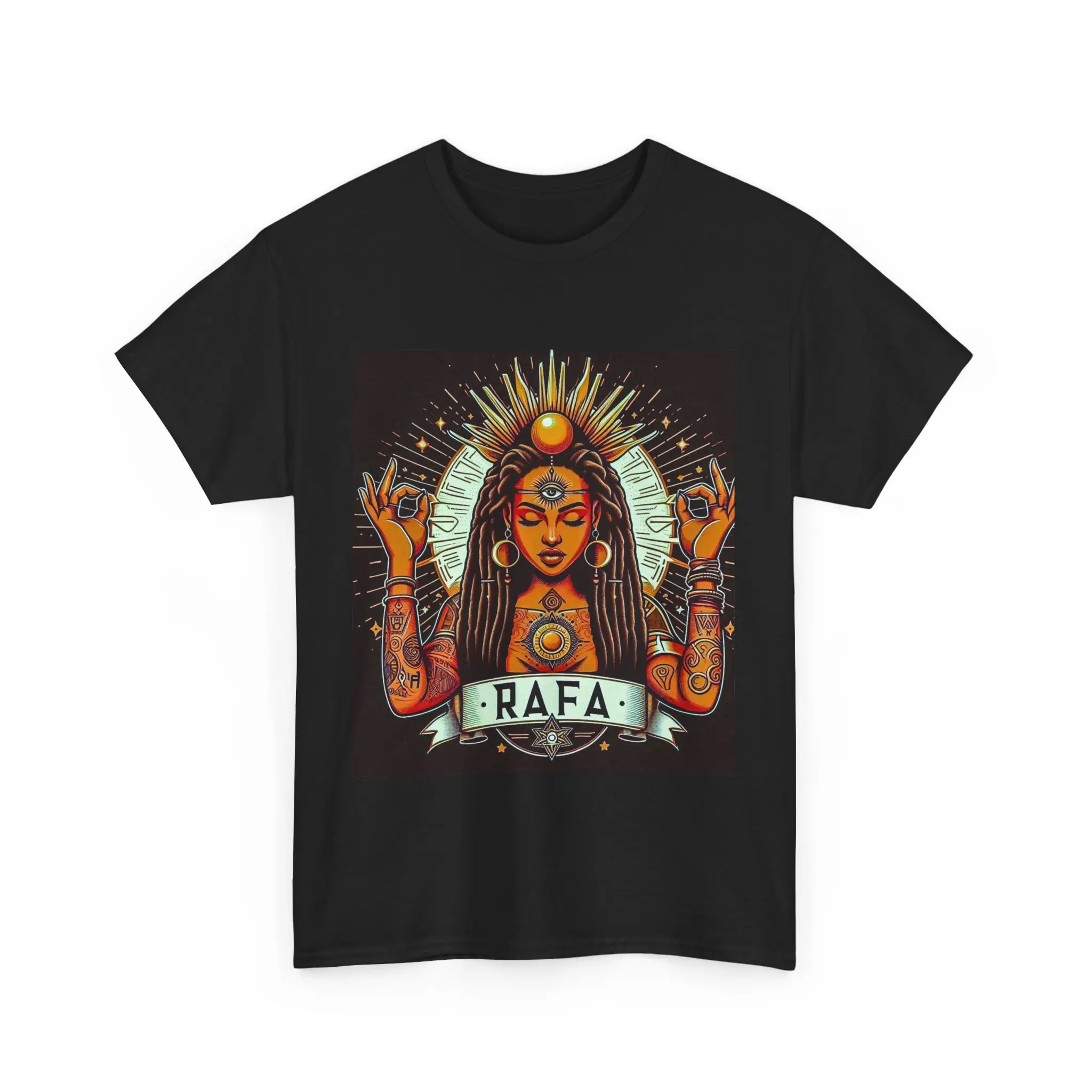 Solar Healer Loc Goddess RAFA Unisex Heavy Cotton Tee - Spiritual Vibes Tee, Boho Graphic Shirt, Afrocentric Clothing, Unique Gift, Summer