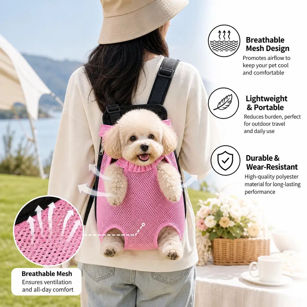 Pet Carrier Backpack for Small Dogs & Cats, Breathable Mesh Hands-Free Carrier, Adjustable Puppy & Kitten Travel Backpack for Outdoor Walking