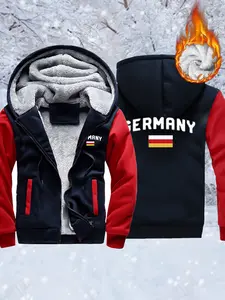 Germany Letter And Flag Print Men Thicken Coats Hip Hop Fashion Sportswear Winter Pocket Jacket Zipper Oversized Clothes